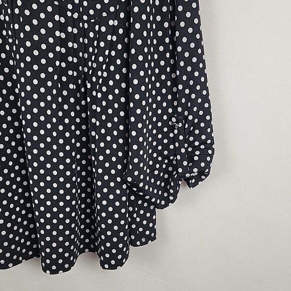 Cocomo Top Womens 3X Polka Dot 3/4 Roll Tab Sleeve Slinky V Neck Blouse Popover - Picture 6 of 10